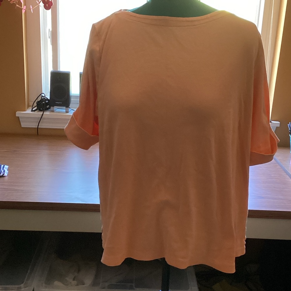 Karen Scott Coral Elbow Length Sleeve Top
